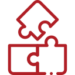 a red line icon of 3 puzzle pieces