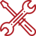 a red line icon of a wrench and screwdriver overlapping to create an x